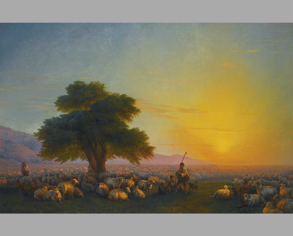 51 Пастухи с овцами на закате