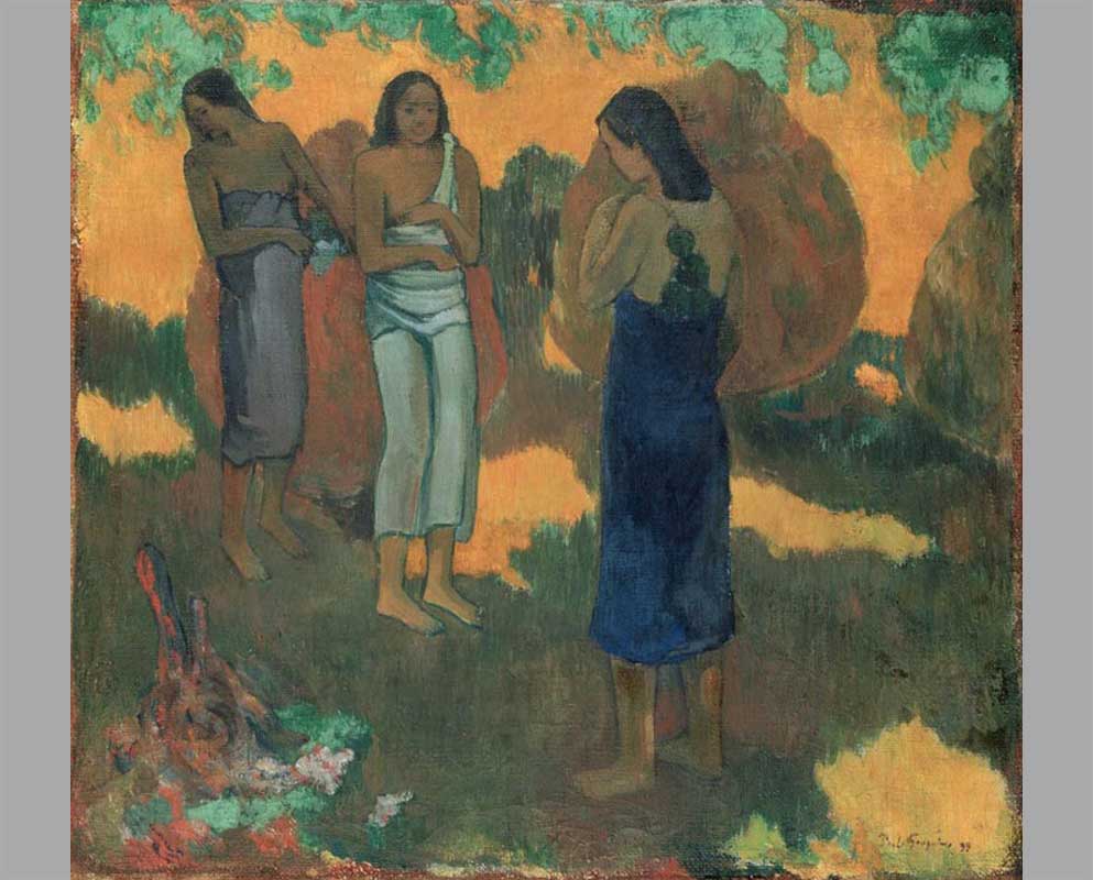 3 Три таитянские женщины на желтом фоне