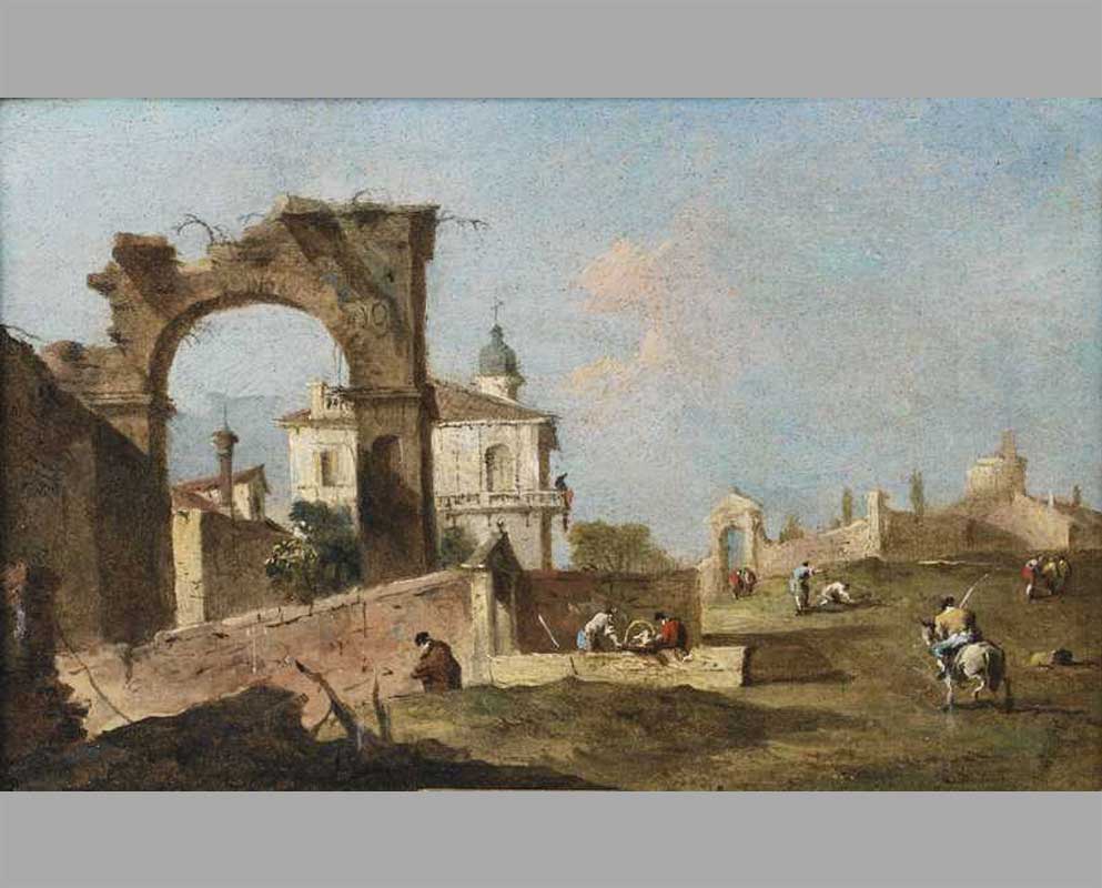 26 Всадник у разрушенной арки, виллы и церкви