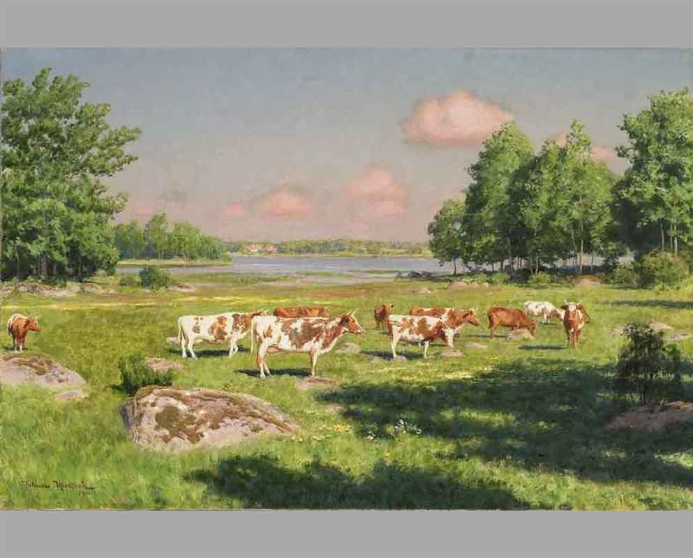 36 Летний пейзаж с пасущимся коровами
