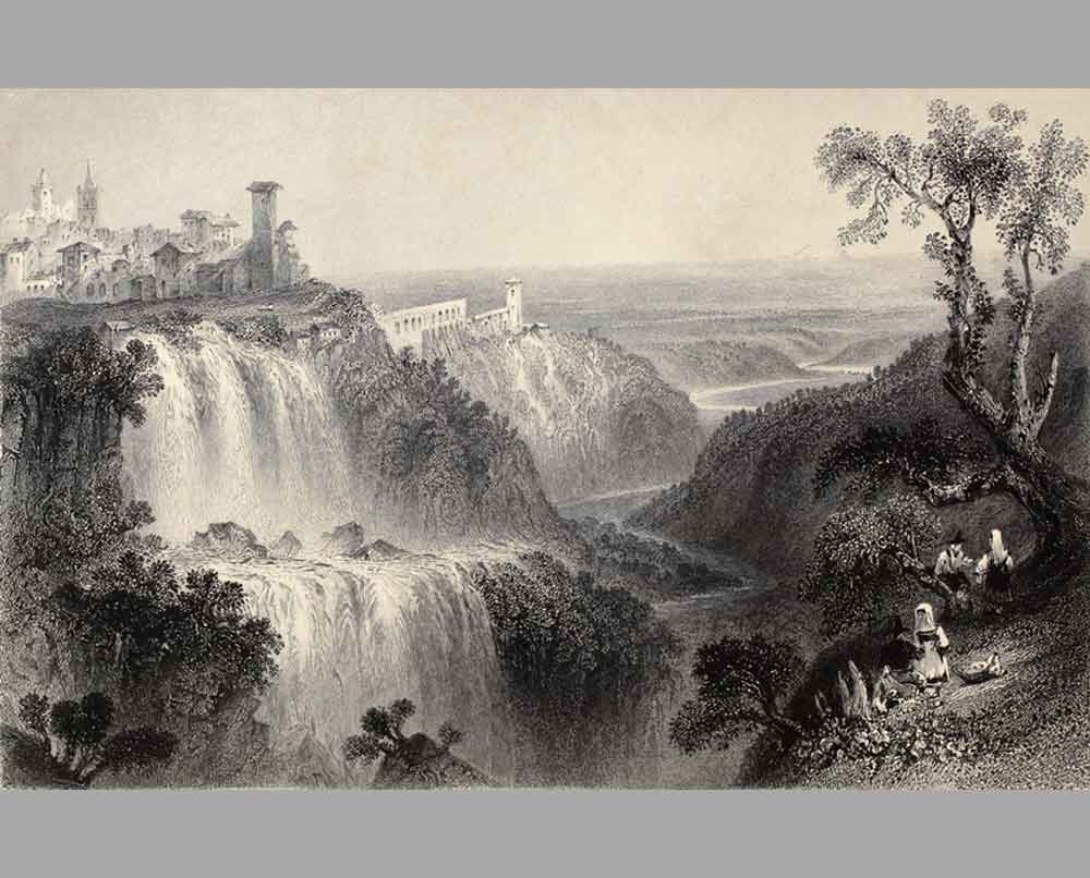 79 Гравюра Водопады Тиволи, недалеко от Рима