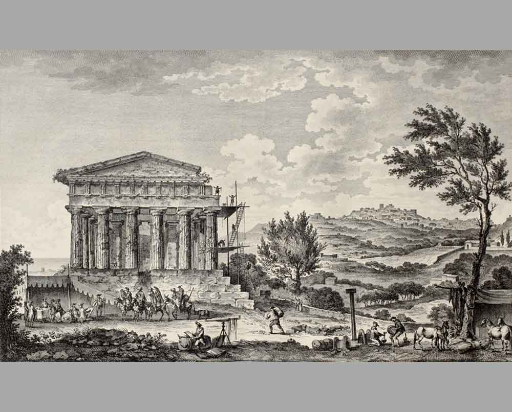 133 Гравюра Храм Конкордии вид спереди, Сицилия
