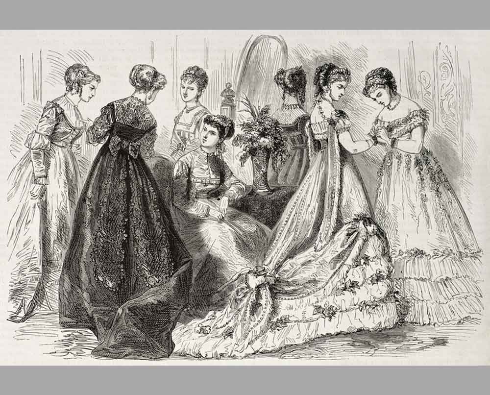 191 Гравюра Вечерняя и танцевальная одежда в 1868 году, Париж