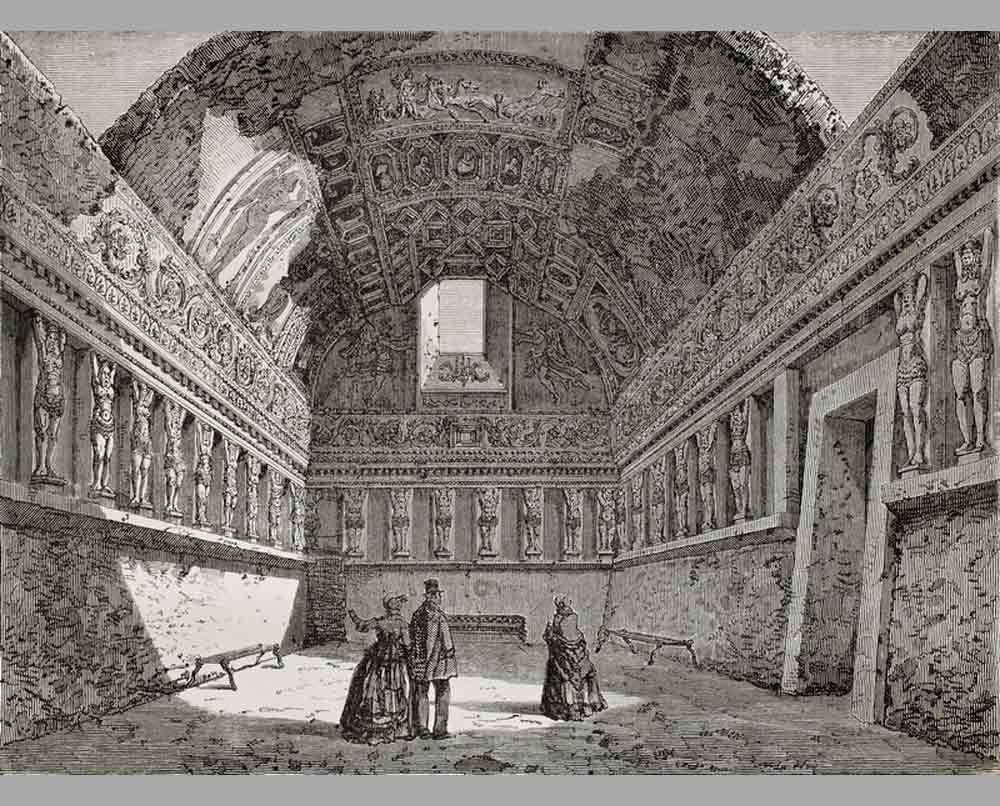230 Гравюра Комната в термах Помпеи