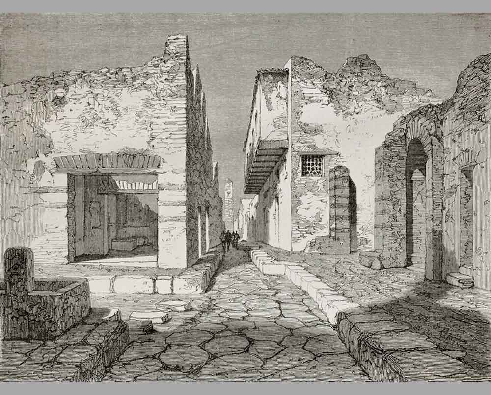 233 Гравюра Вид на старинный город Помпеи