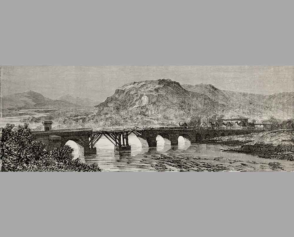 275 Гравюра Вид на античный римский мост через реку Сакария