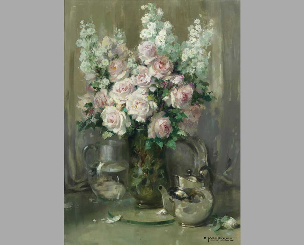 7 Чарльз фон Рууз Натюрморт с розами и декоративными объектами