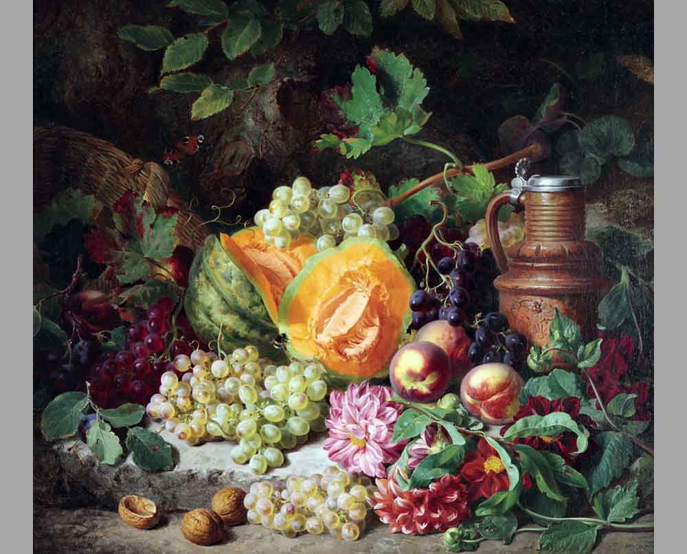 78 Йозеф Лауэр Натюрморт с фруктами и керамическим кувшином